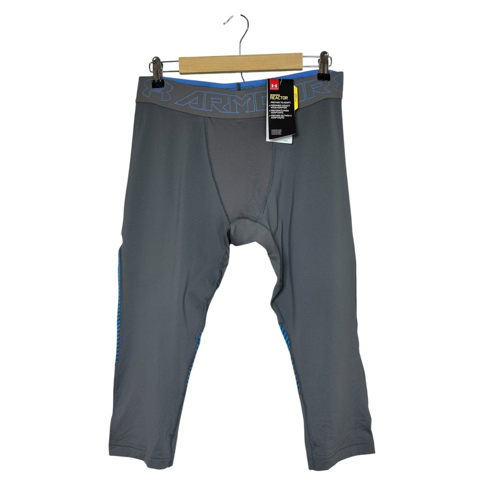 Under Armour ColdGear Reactor Gray Blue Smart Insulation Compression 3/4 Tights